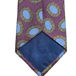 Vintage Burberrys of London Pure Silk Necktie Purple Blue Gold Geometric